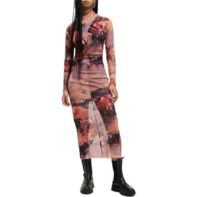 AllSaints Tia Colca Dress Canyon Purple Maat: 2 | Midi Jurken Outlet | Dames | Paars