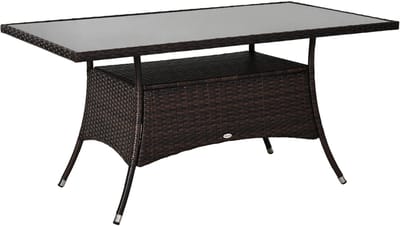 Tuintafel - 150x85x74 cm - Polyrattan Glastafel - Veiligheidsglas - Tuin & Terras - Bruin Zwart