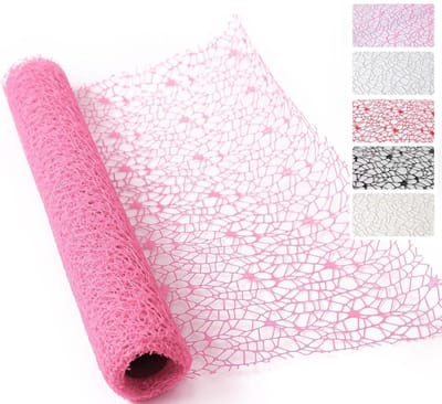 Jacquard netstof bloemen inpakpapier - 50cmx4,5m - Bloemenverpakking - Bouquet Cadeaupapier - Hol ontwerp - bloemenpapier - Verpakkingsmaterialen - Rol inpakpapier - Bloemist Benodigdheden - voor boeketten, bruiloften en feestdecoraties - Roze
