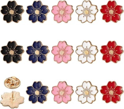 Cherry Blossom Broches - Bloemen Speldjes - Kleding Versieren - Set van 15 stuks - 16x16mm - Mix van 5 kleuren