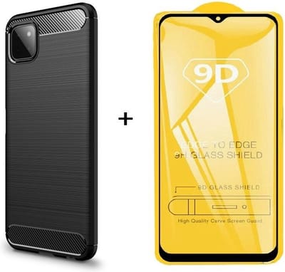Silicone gel zwart hoesje Telefoonhoesje geschikt voor Samsung Galaxy A22 5G met full cover glas screenprotector