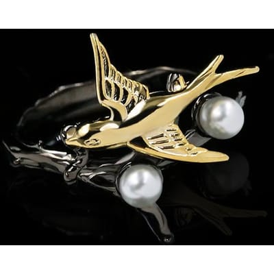 Schattige vogel- en dierenringen van zwart goud voor dames, echte sterling zilveren zoetwaterparels, vintage cocktailringen. 8 beige