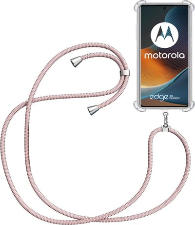 Telefoonkoord + Hoesje Geschikt voor Motorola Edge 50 Fusion - Lengte Verstelbaar - Telefoonketting - Shock Proof Case - Rose