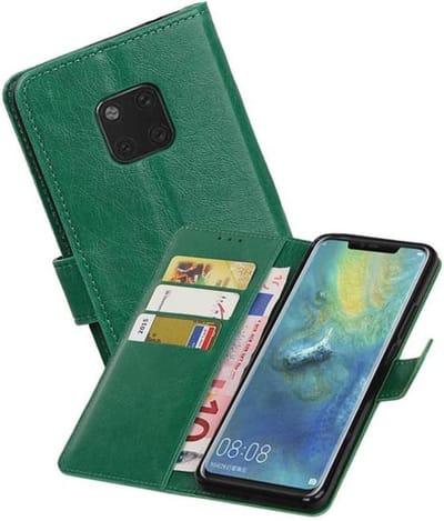 Zakelijke Book Case Telefoonhoesje Geschikt voor de Huawei Mate 20 Pro - Portemonnee Hoesje - Pasjeshouder Wallet Case - Groen