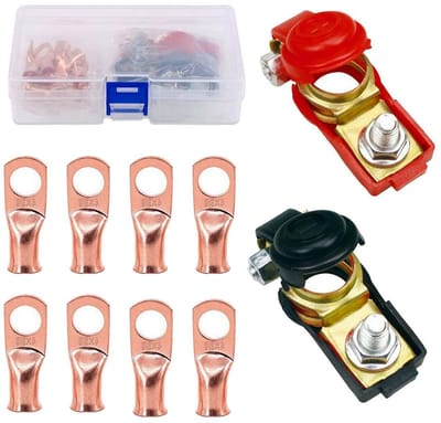 Set van 2 Accuklemmen met Snelle Ontgrendeling en 8 Koper Ringen voor Boot, Truck, Bus en Caravan