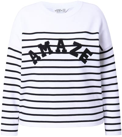 Studio Untold - Dames - Trui oversized bretonse strepen statement - Off-white - Maat 54+