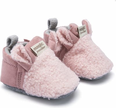 Babyslofjes - Antislip – Fleece voering - Slofjes voor je baby, dreumes voor jongens en meisjes – 12-18 Maanden (13cm) - Roze