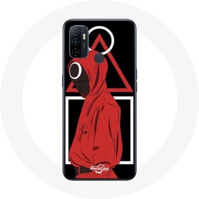 Oppo A53 hoesje Squid Game logo symbolen driehoek vierkante cirkel zwarte achtergrond zwart