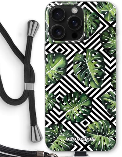 Case Company® - Hoesje met koord geschikt voor iPhone 16 Pro Max hoesje met Koord - Geometrische jungle - Telefoonhoesje met Zwart Koord - Bescherming aan alle Kanten en Over de Schermrand