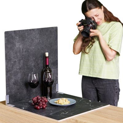 Foto Achtergrond Board - Realistische Fotografie Achtergrond - Voedsel Fotografie Achtergrond - Replica Oppervlakken - Zwart Marmer & Steen - 55 x 55 cm - 2 stuks