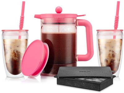 Bodum | Bean set Bubblegum | Cafetière voor ijskoffie met 2 bekers en ijsblokjeshouder | 1,5L