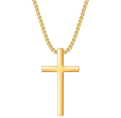 Ketting Kruis - Ketting heren - Goudkleurig - 60 cm - Model ZX - hiphop - vaderdag