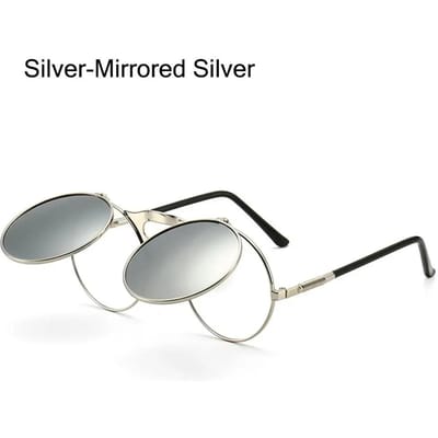 Vintage Ronde Klap-Omhoog Zonnebril voor Dames en Heren Cirkel Steampunk UV400 Bescherming Zonnebril 90s Retro Bril Kostuum Oogbril
