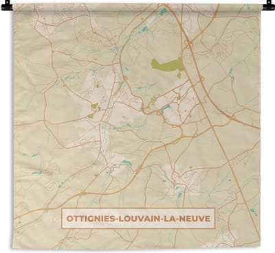 Wandkleed - Wanddoek - Vintage - Plattegrond - Kaart - Ottignies-Louvain-la-Neuve - Stadskaart - 180x180 cm - Wandtapijt