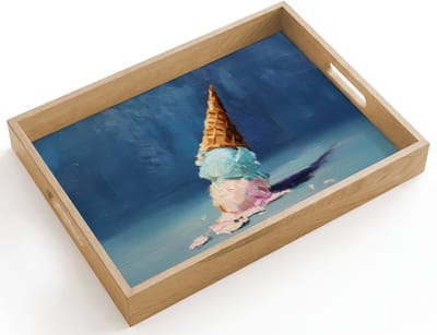 Dienblad hout 40x30 cm - Schootdienblad - Ijshoorn - Bolletjes - Smelt - Roze - Borrelplank rechthoek - Plateau dienbladen