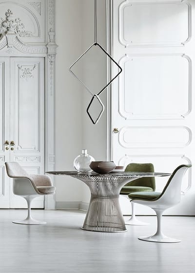 Knoll International - Platner Eettafel - Kristalglas - metallic bronze lak - transparant