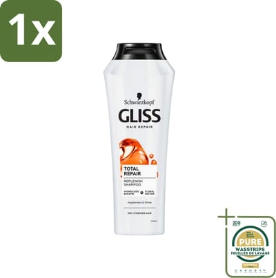 1 x Gliss-Kur - Shampoo - Total Repair - Herstelt & Versterkt - Gehydroliseerd - 400 ml- Herstel Haar - Versterk Haar - Beschadigd Haar - Gespleten Haarpunten - Gezonde Glans