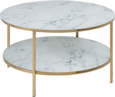 Salontafel Felien Dubbel Glas Wit/Goud Ø80cm - Giga Living