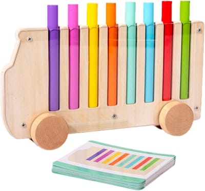 Houten Kleuren Sorteerspeelgoed - Fijne Motoriek Spel - Cognitieve Ontwikkeling - Duurzaam Hout Materiaal - 21.8 cm Lengte - Multicolor