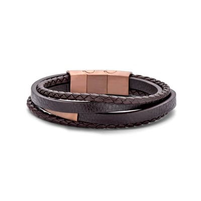 Frank 1967 7FB-0678 Leren Armband met Stalen Sluiting - 4 Rijen - Leder - 21cm - Verstelschakel - 10 tot 17mm Breed - Zwart - Staalkleurig