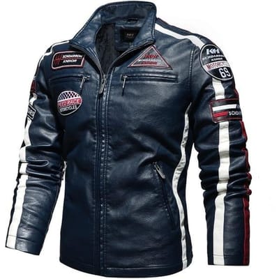 Winter leren jas heren opstaande kraag motorfiets retro velours PU-jassen borduren afdrukken groot formaat heren ritsjassen L gray