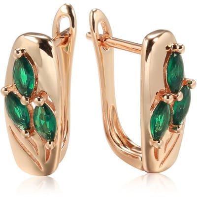 Nouvelles Boucles d'Oreilles Pendantes Zirconium Coupe Ovale Émeraude pour Femmes Boucles d'Oreilles Feuille Or Rose Bijoux de Mariage Vintage Cadeau Cristal beige