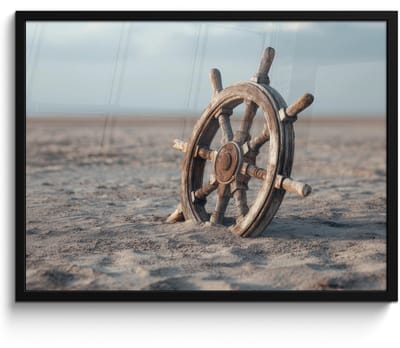 Poster in lijst - Fotolijst 80x60 cm - Posters - Scheepsstuur - Hout - Bruin - Zand - Posterlijst zwart - Decoratie - Wanddecoratie woonkamer - Muurdecoratie slaapkamer