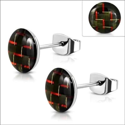 Aramat Jewels | Oorbellen | RVS Logo Oorknoppen - Stoere Oorstekers | 9.5mm / Gevlochten-Rood-Zwart | |7mm | Staal | Kinderen, Volwassenen | Verkleurd niet