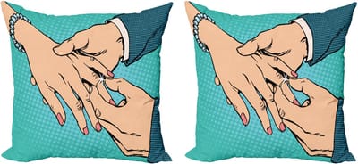 ABAKUHAUS Decoratieve kussenhoes voor verloving, 2 stuks, pop-art design, 40x40 cm, zeegroen