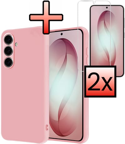 Hoesje - Met 2x Screenprotector - Geschikt voor Samsung Galaxy S26 - Sterk & Shockproof - Back Cover - Siliconen Case - Telefoon Hoes - Lichtroze