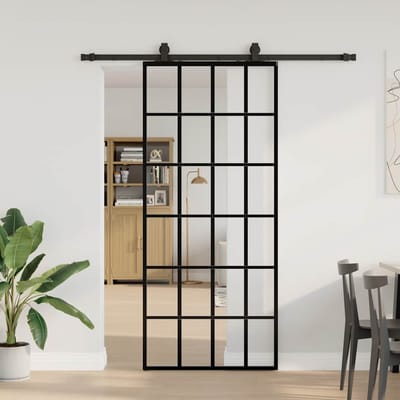 vidaXL - Schuifdeur - met - beslagset - 90x205 - cm - ESG - glas - zwart