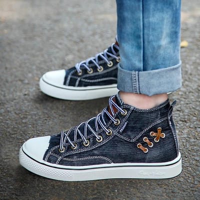 Zomer Heren Denim Casual Schoenen Mode Naaien Platform Sneakers Ademend Dames Hoge Top Canvas Schoenen Unisex Gevulkaniseerde Schoen 44 gray