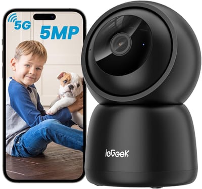 ieGeek Beveiligingscamera binnen - 5MP Ultra HD - Huisdiercamera met app - Beveiligingscamera's - Wifi Camera APP - Volgt beweging en geluidsdetectie - Bewakingscamera - 2.4/5 GHz - Zwart