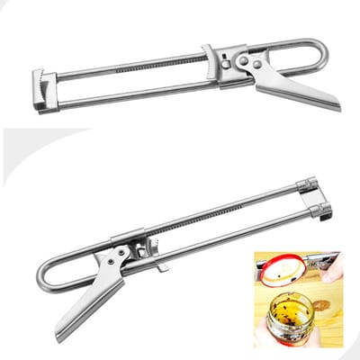 2 stuks handmatige blikopeners, verstelbare blikopeners, gemakkelijk te openen roestvrijstalen potopener, antislip keukengadget flesopener grijper gereedschap voor senioren vrouwen -19 cm lang x 3,3 cm breed