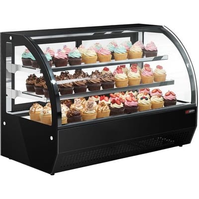 GGM Gastro Tisch-Kühlvitrine - 140 Liter - 900mm - mit 2 Glassblagen - rund - Schwarz