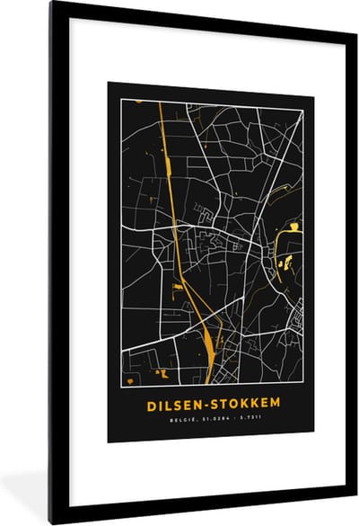 Fotolijst incl. Poster - Stadskaart - Plattegrond - Dilsen-Stokkem - Kaart - Goud - 80x120 cm - Posterlijst