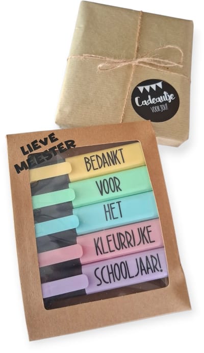 Afscheid meester school cadeau idee BEDANKT schooljaar bedankje markeerstiften. * lieve meester bedankt voor het kleurrijke schooljaar*