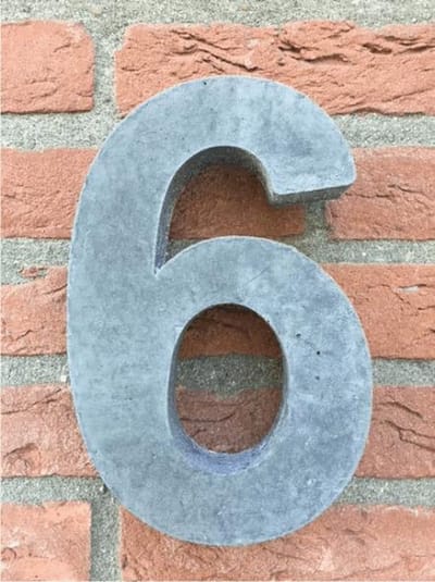 Betonnen huisnummer, hoogte 20cm, huisnummer beton cijfer 6