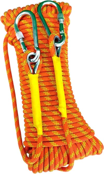 8mm Statistisch Klimtouw van 90m voor Brandbestrijding en Parachutespringen - Nylon Touw met 2 Stalen Haken voor Outdoor Activiteiten en Kamperen