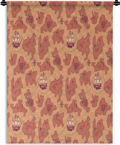 Wandkleed - Wanddoek - Piraat - Kaart - Patronen - Kinderen - 150x200 cm - Wandtapijt