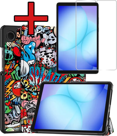 Hoesje - Geschikt voor Samsung Galaxy Tab A11 / A9 - Met Screenprotector - Hardcover Book Case - Trifold Bookcase Hoes - Hard Cover - Tablethoes - Graffity