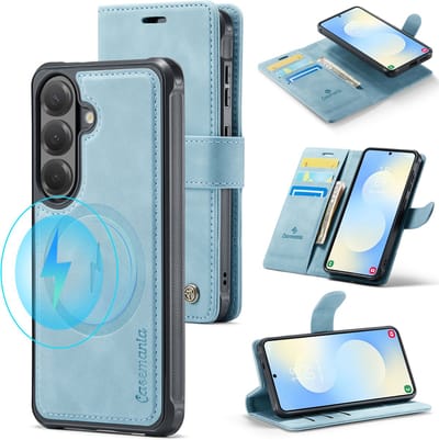 Casemania Hoesje Geschikt voor Samsung Galaxy S26 - Aqua Blue - Kunstleer 2 in 1 Afneembare Bookcase - Geschikt voor MagSafe - Magnetische Telefoonhoesje met Pasjeshouder en Standaardfunctie