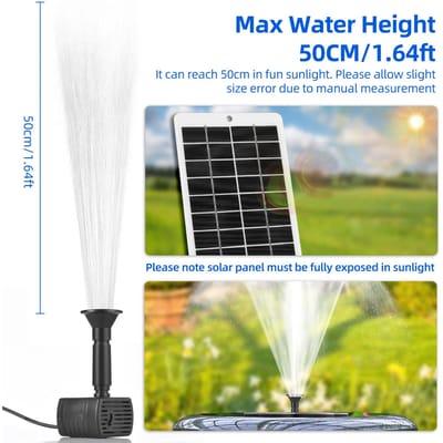 Pompe Solaire pour Fontaine à Eau Extérieure 4W 5V Kit Panneau Solaire Débit 200L/H Pompe à Eau Solaire Extérieure avec Câble de 5 pieds 9 noir