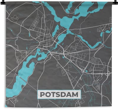 Wandkleed - Wanddoek - Kaart – Plattegrond – Stadskaart – Potsdam – Duitsland – Blauw - 180x180 cm - Wandtapijt
