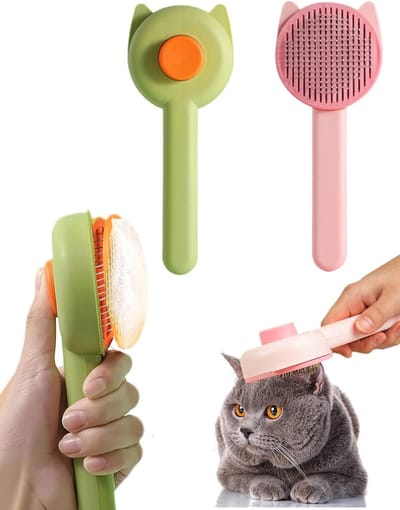 Haarverwijderingsborstels voor huisdieren, 2 stuks, huidvriendelijke massageborstel voor honden en katten, eenvoudig schoonmaken met één druk op de knop
