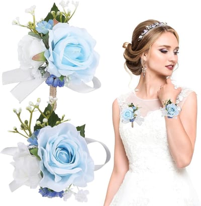 Corsage en Boutonniere Set met Kunstmatige Rozen voor Bruid, Bruidegom en Bruidsmeisjes - Perfecte Bloemenaccessoires voor Trouwerij en Promfeest