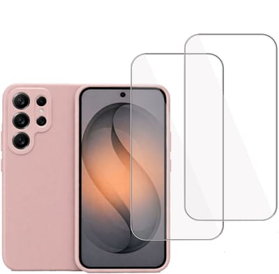 Technow hoesje + 2x Screenprotector geschikt voor Samsung Galaxy S26 Ultra – Tempered Glass - Liquid Back Case - Cover - Roze
