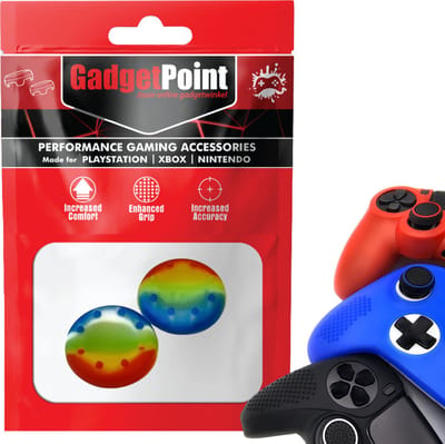 Gadgetpoint - Thumb Grips voor PlayStation, PS5, Xbox X/S, One & Switch Pro Controller - Gaming Thumbgrips - Performance Anti-Slip Thumbsticks - Bescherming Accessoires - Thumbgrips 8 stippen - Rainbow