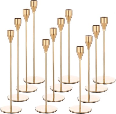 Set van 12 Gouden Kandelaars voor Tapered Kaarsen - Ideaal voor Bruiloften en Thuisdecoratie