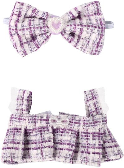 Cosensi- Poppenjurken Set van 2 - Elegante Tweedjurk 17 cm - Bijpassende Haarband - Chique Outfit - Polyester Materiaal - Pakket met 1 Jurk en 1 Boog - Poppenkleding